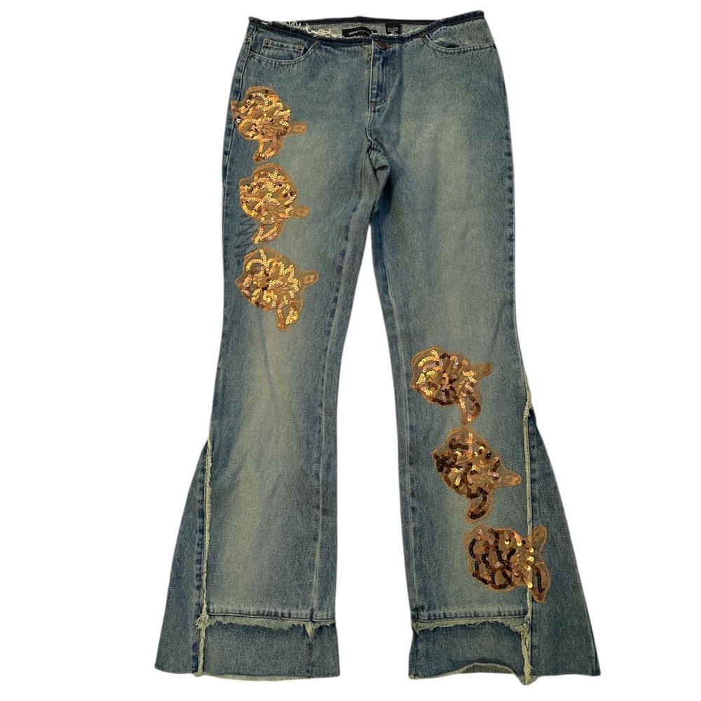 Moda International Embellished Flare Jeans | Sequin Appliqué | Y2K Boho